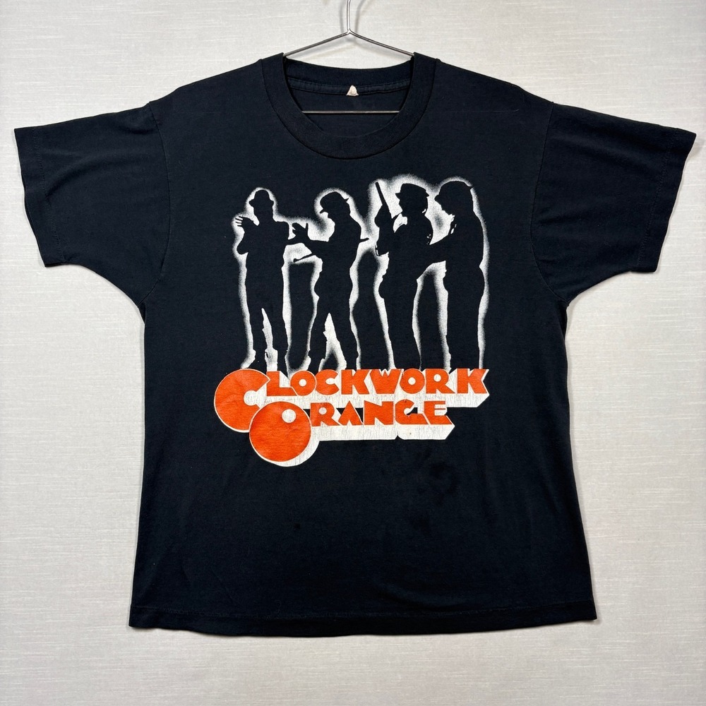 Vintage Clockwork Orange Screen Stars Shirt Men L Black Thin Faded Stained 80s
